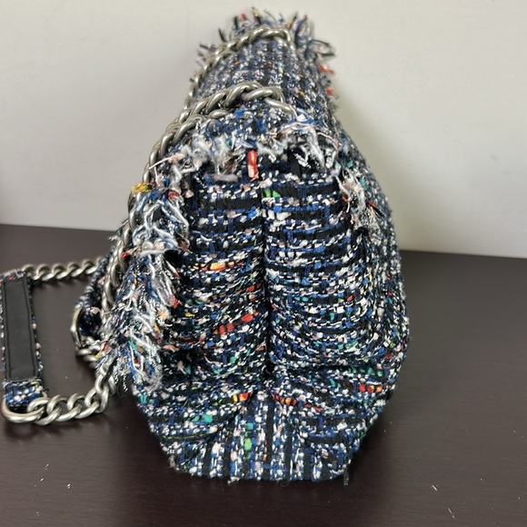 Kurt Geiger Tweed Large Kensington Bag Black Blue Shoulder Flap Closure NEW - Picture 10 of 16